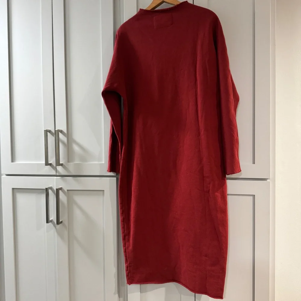 Frank & Eileen Isabelle Funnel Neck Dress Cranberry Red Fleece Midi Medium - Picture 3 of 7